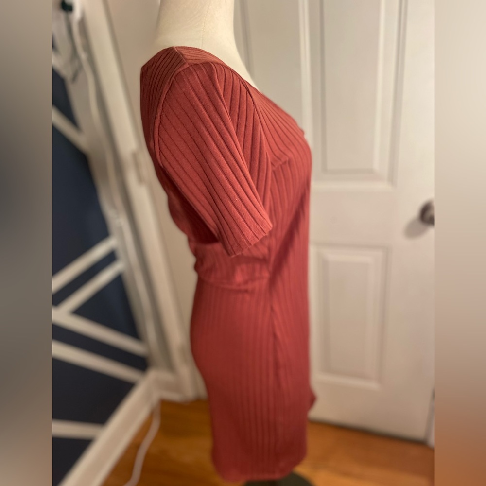 Abercrombie & Fitch Brick Red Ribbed Button-Front Mini Dress - Picture 2 of 5